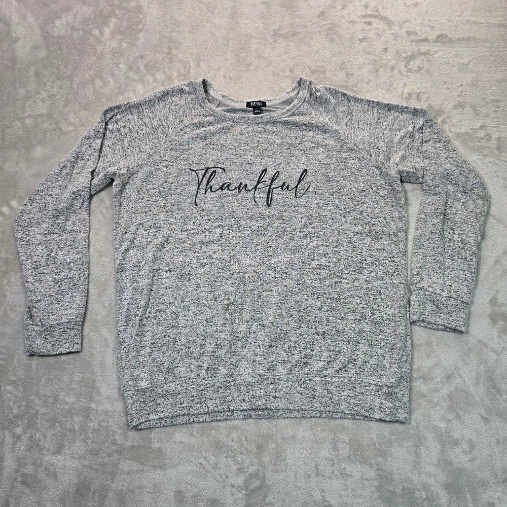 Buffalo David Bitton Womens Thankful Graphic Sweatshirt Grey Marl Large